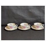 Three Vintage Mid-Century Cups and Saucers from Bareuther Bavaria Porcelain in the US-Occupied Zone of Germany