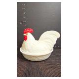 vintage Westmoreland milk glass rooster covered dish