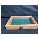 Glass top wooden display case with locking latch, key included ￼