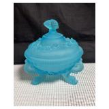 Westmoreland Argonaut Shell Light Blue Mist Covered Candy Dish