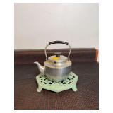 Japanese Aluminum Teapot and Vintage Cast Iron Trivet