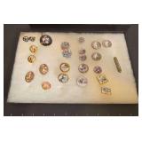 Tray of porcelain pins and buttons - Group 1