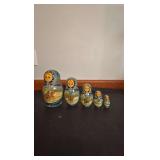5 Piece Nesting Dolls Set Green Bonnet