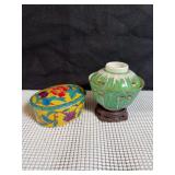 Vintage Chinese Porcelain Covered Bowl and Japanese Porcelain Trinket Box