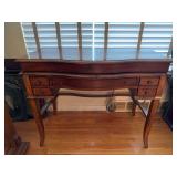 Solid Wood Secretary Writing Desk with Leather Inlaid Writing Surface and Inset Double Electrical Outlet