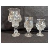 Three Glass Hurricane Lamp Candle Holders