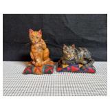 Pair of Carved Cat Figurines