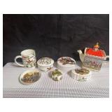 Collection of bone china and ceramic items featuring horse-themed scenes