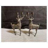 Pair of 10” brass reindeer candleholders