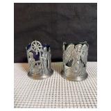 Pair of Pewter and Glass Candle Holders
