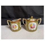 Mid Century Morimura Brothers Nippon Hand Painted Creamer and Sugar Bowl