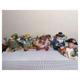 Fitz and Floyd Hand Painted Teapots: Robin Hood, Vincent Van Crow, Attila the Hen, and Owl Capone from the “Birdbrains” Collection and Napoleon Bonaparte from the “Figures From History” Collec