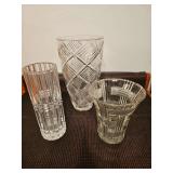 Three assorted crystal vases