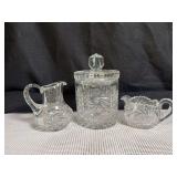 Collection of Cut Glass Crystal including a Biscuit/Cookie Jar, Small Pitcher, and Creamer