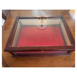 Wood and Glass Hinged-Lid Display Case with Red Velvet Interior