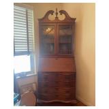 Vintage Chippendale-Style Secretary Desk with Ball Claw Feet, Dovetail Drawers, and Key