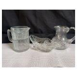Cut Glass and Crystal Pitcher and Oblong Glass Dish