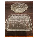 Crystal serving bowl and glass relish tray