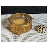 Vintage Stylebuilt Accessories Ormolu Filigree Jewelry Box and a Black and White Mosaic Design Trinket Box