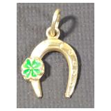 14K Gold Horseshoe Clover Charm - 0.8 Grams