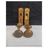 Early Century Brass or Bronze Door Knobs and Door Plates