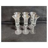 Set of six vintage clear glass cordial glasses