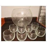 Punchbowl with ladle and eight punch glasses