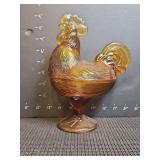 8' Amber Rooster Pedestal Candy Dish