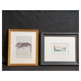 Framed Artwork of a cat by Phyllis Forbes Kerr, and Framed Artwork of a dog titled “Dignity” by David Bigelow (numbered 38/200)