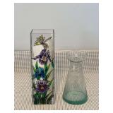 A Clear Glass Vase and a Hand Painted Vase with Floral Design