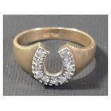 14K Gold Diamond Horseshoe Ring - 4 Grams