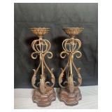 Pair of 19” Metal and Wood Candelabras