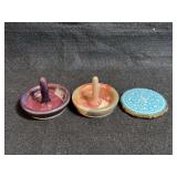 Two ceramic ring holder dishes and one compact by Stratton of England