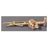 9K Gold Horseshoe Pin with Pearl and Stone - 2.5 Grams