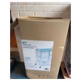 Rolling aluminum cart with work surface and room for 12 drawers (plastic drawers not present, remainder of cart new in box and not assembled)