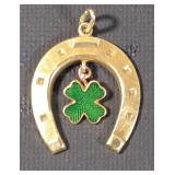 14K Gold Horseshoe and Four Leaf Clover Charm - 1.6 Grams