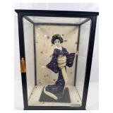 Vintage 17” Japanese Geisha Doll in Glass Case