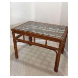 Vintage Bamboo and Rattan Glass Top Coffee Table (20”x28”x20”h)