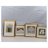 Four framed woodblock prints, three by Japanese artist Kunio Kaneko, and one by Japanese artist Hajime Namiki, all of which appear to be signed by the artists, and three of them are numbered prints.