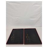 Pair of Vintage Japanese Rectangular Lacquerware Serving Trays