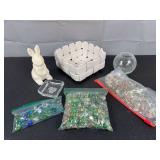 Collection of Hone Decor (Rabbit Candle, Glass Gems, Ceramic Basket, Etc)