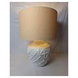 White Ceramic Jar Lamp with Linen Shade