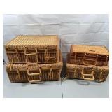 Set of Mid 20th-Century Nicely-Sized Handwoven Valise-Style Rattan Storage Basket