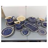 Set of Hand Made Polish Dishes in the “Mosquito” Pattern (16 pcs)