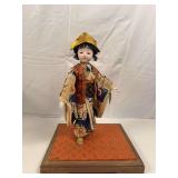 Vintage Japanese  geisha doll 12” on wooden stand ￼