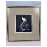 Framed mezzotint print titled 'Chrysanthemum' by Japanese artist Ushio Takahashi