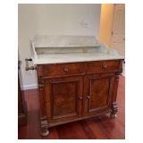 Antique Marble Top Burl Wood Washstand (J&G Adrian, Wiesbaden, Germany, Dated 1864)