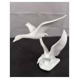 AK Kaiser White Bisque Porcelain Figurine of Two Geese Flying made in West Germany