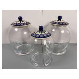 (3) Handmade Polish Pottery Canisters in the “Peacock Leaves” Pattern