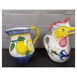 (2) Made in Italy Pitchers. (Hand Painted Ceramic Rooster made in Deruta, Italy)
